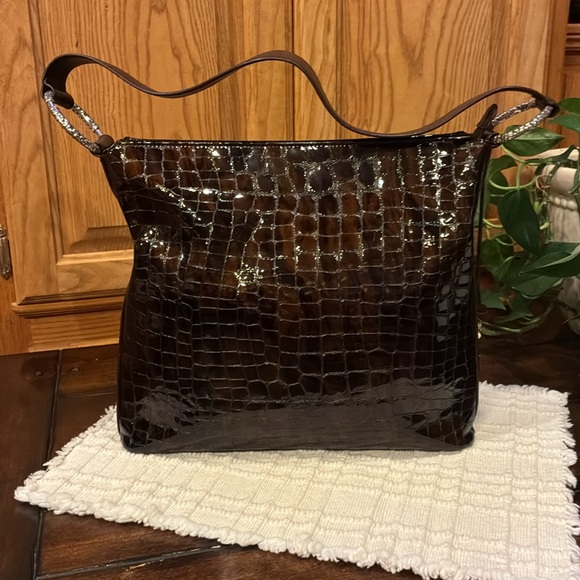 Like New Brighton Cher Brown Patent Leather Embossed Shoulder Bag (ABBA) - Picture 7 of 16